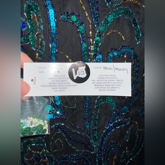 NWT- Chaudry silk black , blue and teal sequins short sleeves blouse in size M - Picture 5 of 7